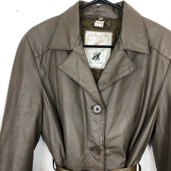 Vintage Belted Leather Jacket Sz S - Picture 5 of 15